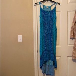 Navy blue green and light blue dress.